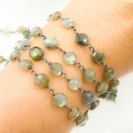 Load image into Gallery viewer, Labradorite Coin Oxidized Wire Chain.