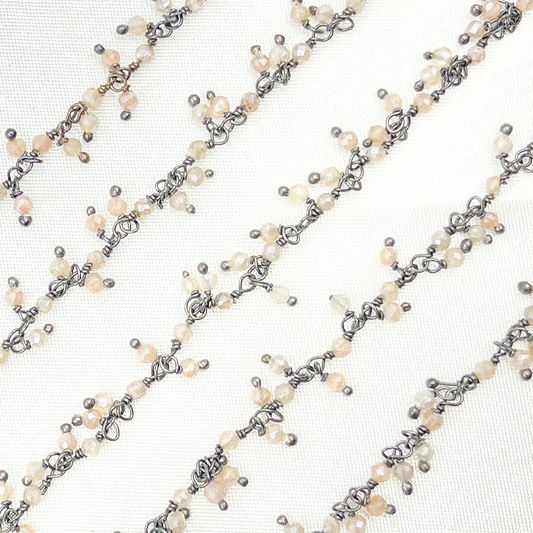 Multi Moonstone Cluster Dangle Oxidized Wire Chain.