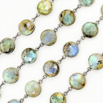 Load image into Gallery viewer, Labradorite Round Shape Bezel Oxidized Wire Chain