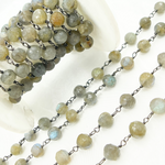 Load image into Gallery viewer, Labradorite Round Shape Oxidized Wire Chain.
