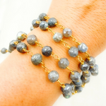 Load image into Gallery viewer, Coated Labradorite Round Gold Plated Wire Chain