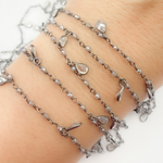 Load image into Gallery viewer, Coated Grey Moonstone & CZ Dangle Oxidized Wire Chain. CMS88