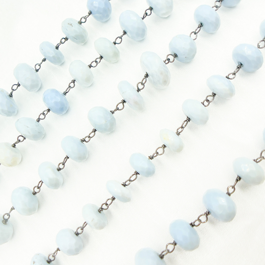 Blue Opal Rondel Faceted Oxidized Wire Chain