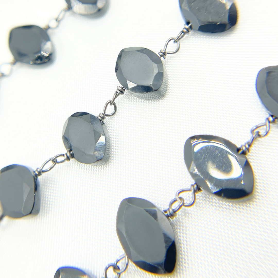 Black Spinel Oval Shape Oxidized Wire Chain