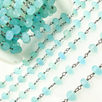 Load image into Gallery viewer, Blue Chalcedony Oxidized 925 Sterling Silver Wire Chain