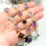 Load image into Gallery viewer, Multi Gemstone Bezel Gold Plated Wire Chain