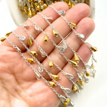Load image into Gallery viewer, Golden Pyrite Drop & CZ Pear Shape Dangle 925 Sterling Silver Wire Chain.