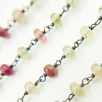 Load image into Gallery viewer, Multi Sapphire Pink Smooth Oxidized Wire Chain.