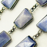 Load image into Gallery viewer, Coated Blue Quartz Rectangle Shape Bezel Oxidized Wire Chain.