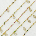 Load image into Gallery viewer, Multi Tourmaline & CZ Dangle Gold Plated Wire Chain.