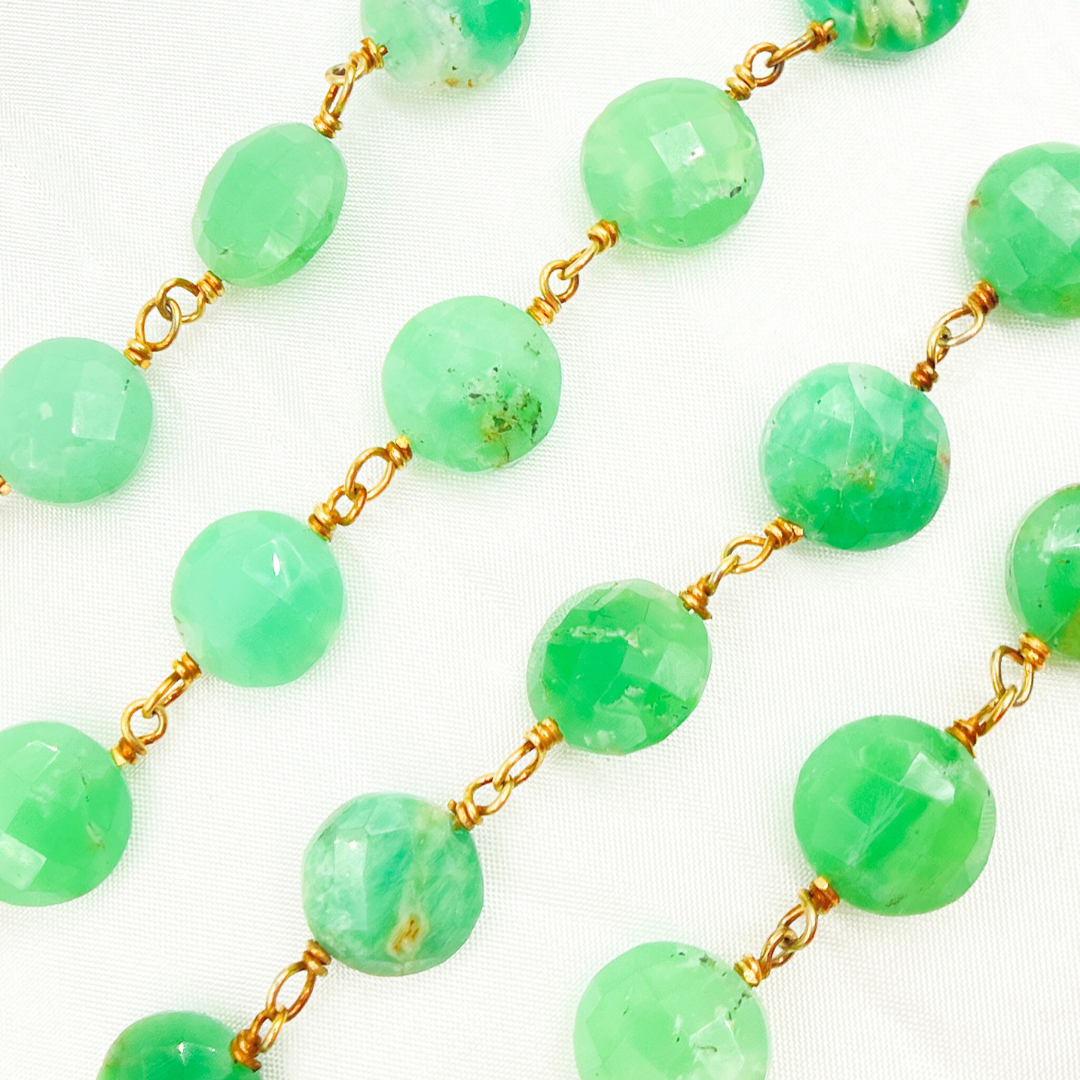 Chrysoprase Coin Shape Gold Plated 925 Sterling Silver Wire Chain
