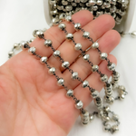 Load image into Gallery viewer, Steel Pyrite Faceted Rondel Oxidized 925 Sterling Silver Wire Chain.