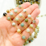 Load image into Gallery viewer, Peruvian Opal Smooth Round Shape Gold Plated Wire Chain