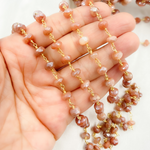 Load image into Gallery viewer, Coated Peach Moonstone Gold Plated Wire Chain.