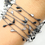 Load image into Gallery viewer, Black Spinel Drop & CZ Pear Shape Dangle Oxidized Wire Chain
