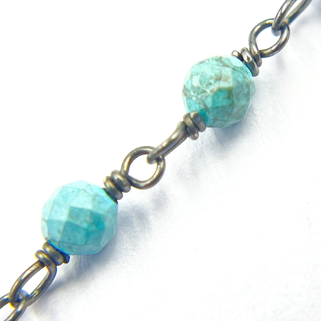 Turquoise Black Rhodium 925 Sterling Silver Wire Chain