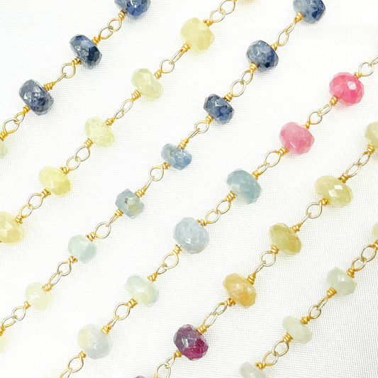 Multi Sapphire Ombre Gold Plated Wire Chain.