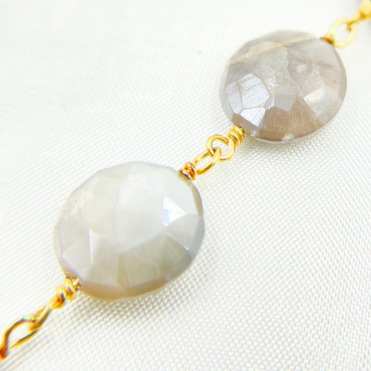 Coated Taupe Moonstone Gold Plated Wire Chain