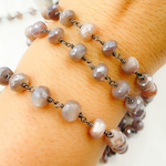 Load image into Gallery viewer, Coated Rondel Moonstone Oxidized Wire Chain.