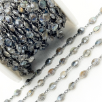 Load image into Gallery viewer, Coated Labradorite Round Shape Bezel Oxidized Wire Chain