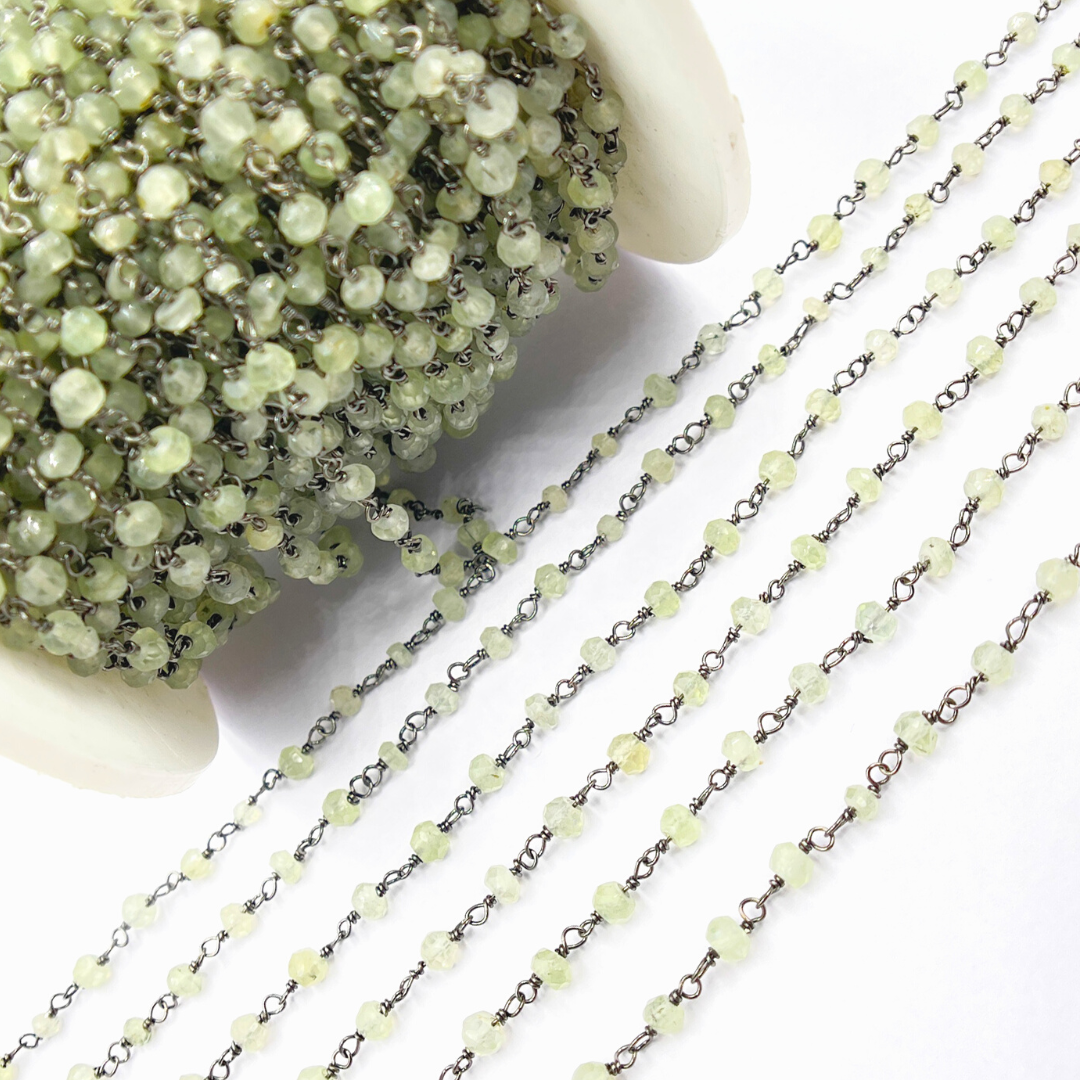 Prehnite Oxidized 925 Sterling Silver Wire Chain