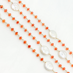 Load image into Gallery viewer, Carnelian & Pearl Round Shape Bezel Gold Plated Wire Chain.