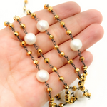 Load image into Gallery viewer, Golden Pyrite & Pearl Oxidized 925 Sterling Silver Wire Chain