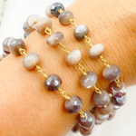 Load image into Gallery viewer, Coated Taupe Moonstone Gold Plated Wire Chain. CMS80