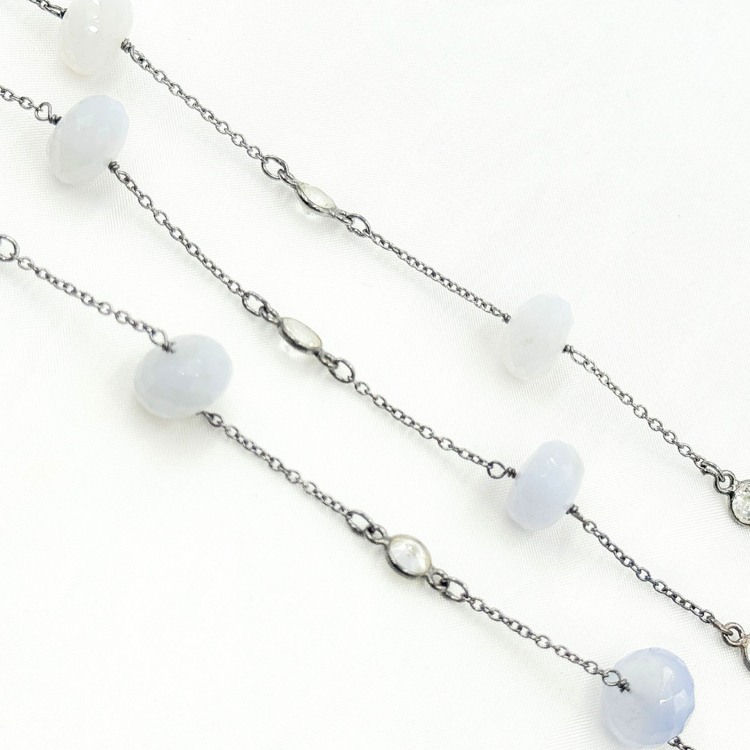 Natural Chalcedony & White Topaz Oxidized Connected Wire Chain.
