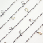 Load image into Gallery viewer, Coated Grey Moonstone & CZ Dangle Oxidized Wire Chain.