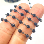 Load image into Gallery viewer, Blue Sun Stone Black Rhodium 925 Sterling Silver Wire Chain