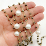Load image into Gallery viewer, Pyrite & Pearl Gold Plated 925 Sterling Silver Wire Chain