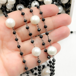 Load image into Gallery viewer, Black Spinel & Pearl Oxidized 925 Sterling Silver Wire Chain