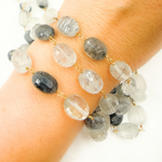 Load image into Gallery viewer, Black Rutile Oval Shape Gold Plated Wire Chain.