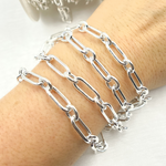 Load image into Gallery viewer, 925 Sterling Silver Hollow Smooth Paperclip Long & Short Link Chain.