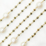 Load image into Gallery viewer, Pyrite & Pearl Gold Plated 925 Sterling Silver Wire Chain.