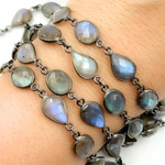 Load image into Gallery viewer, Labradorite Pear & Oval Shape Bezel Oxidized Wire Chain