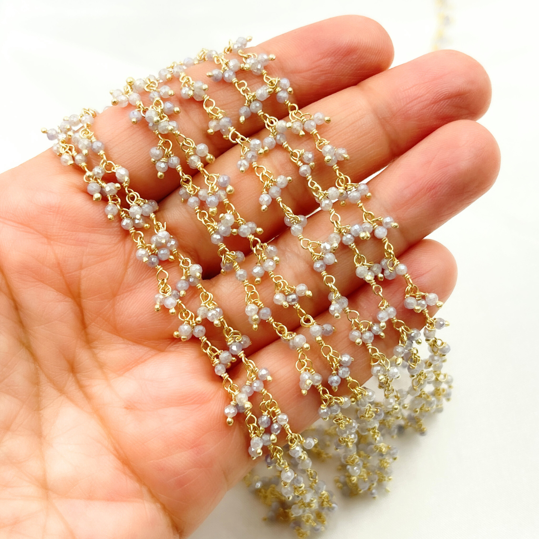 Coated Blue Moonstone Cluster Dangle Gold Plated Wire Chain.