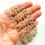 Load image into Gallery viewer, Coated Blue Moonstone Cluster Dangle Gold Plated Wire Chain.
