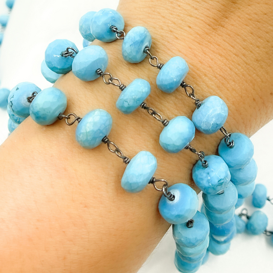 Turquoise Rondel Oxidized Wire Chain. TRQ33