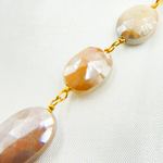 Load image into Gallery viewer, Coated Peach Oval Moonstone Gold Plated Wire Chain.