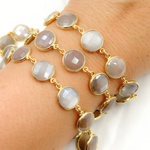 Load image into Gallery viewer, Coated Light Grey Round Shape Bezel Gold Plated Wire Chain
