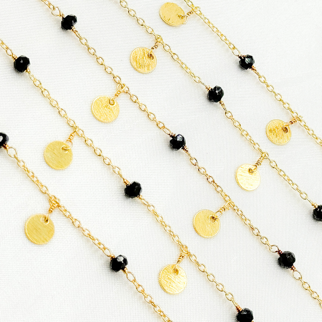 Black Spinel and Dangle Disc Gold Plated Wire Chain.