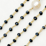 Load image into Gallery viewer, Coated Black Spinel & Pearl Gold Plated Wire Chain.