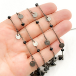 Load image into Gallery viewer, Black Spinel & Dangle Disc Oxidized Wire Chain.