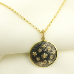 Load image into Gallery viewer, 925 Sterling Silver Black Rhodium with Diamonds Circle Shape Charm with Circles and Stars in the Center.