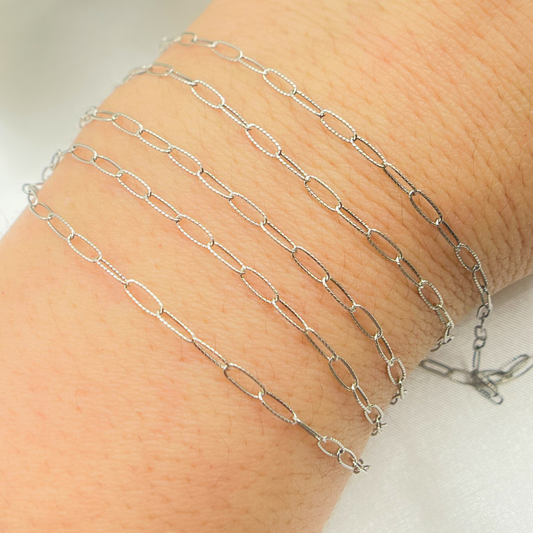 Oxidized Sterling Silver Hammered Paperclip Chain
