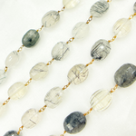 Load image into Gallery viewer, Black Rutile Oval Shape Gold Plated Wire Chain