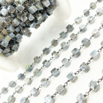 Load image into Gallery viewer, Coated Labradorite Cube Shape Oxidized Wire Chain