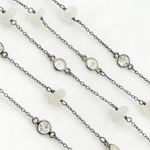 Load image into Gallery viewer, Moonstone Rondel Shape & White Topaz Oxidized Connected Wire Chain.
